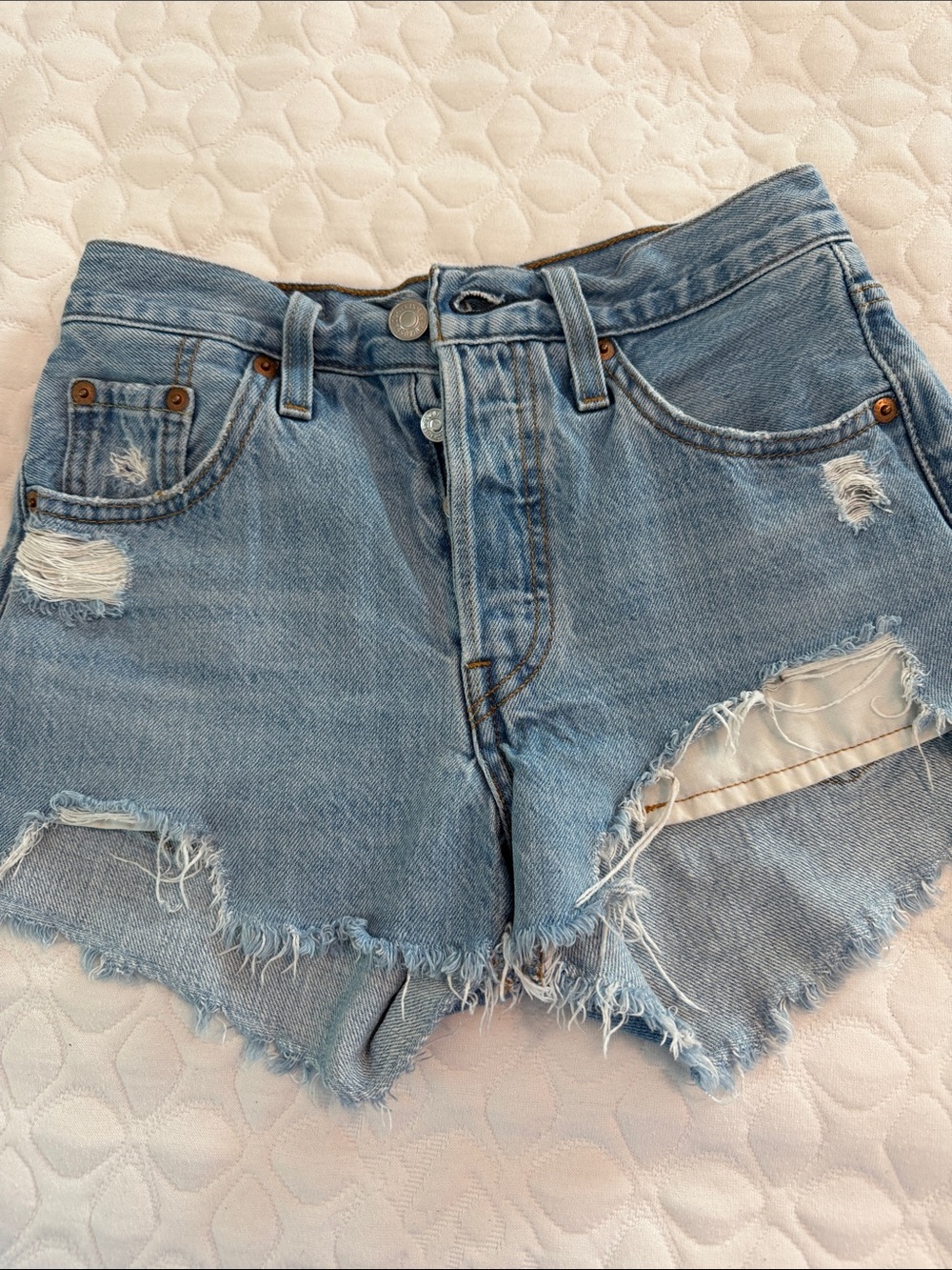 Distressed Light Blue Women's Denim Cutoff Shorts